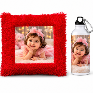 Personalized Cushion & Sipper Bottle