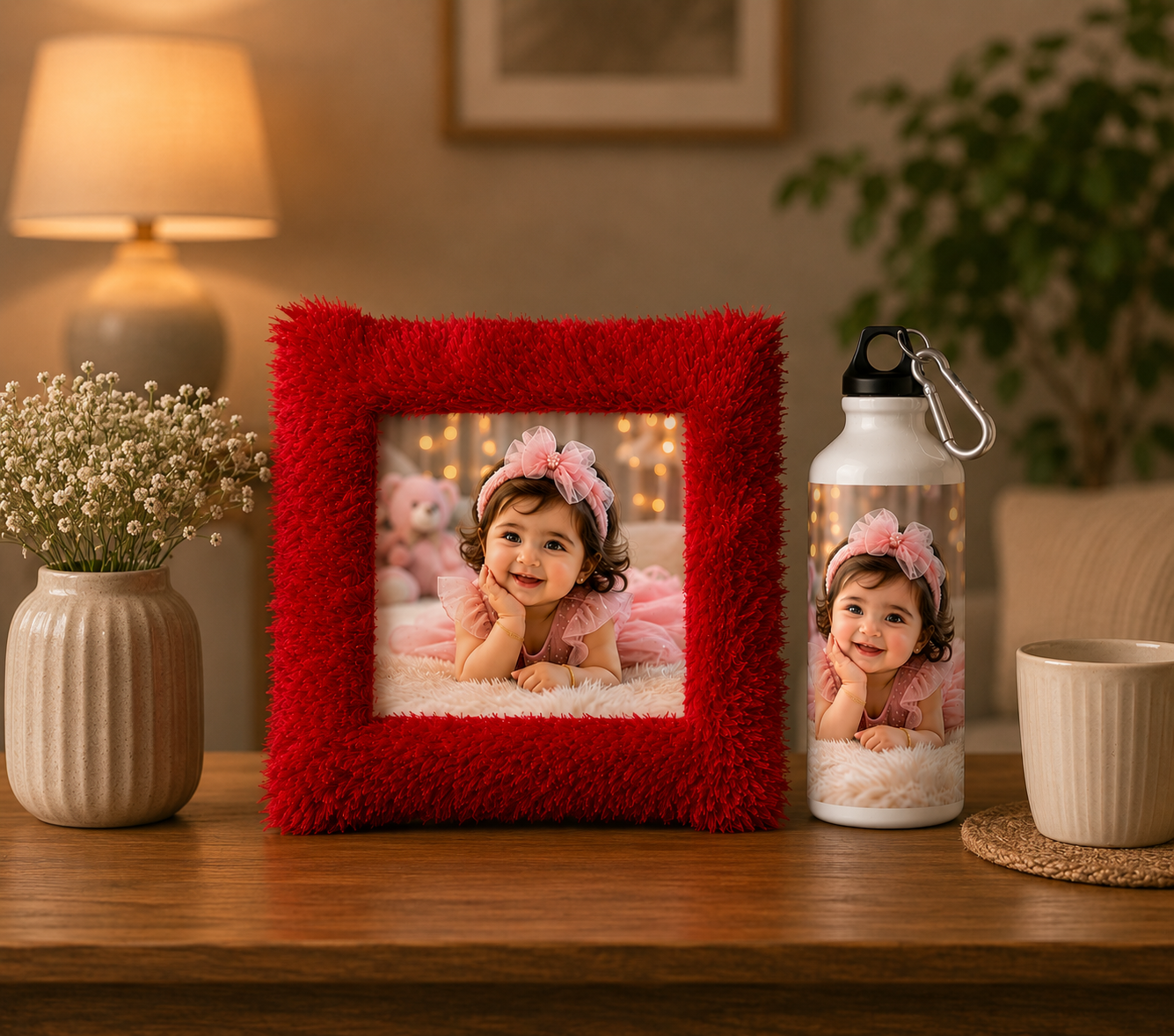 Personalized Cushion & Sipper Bottle