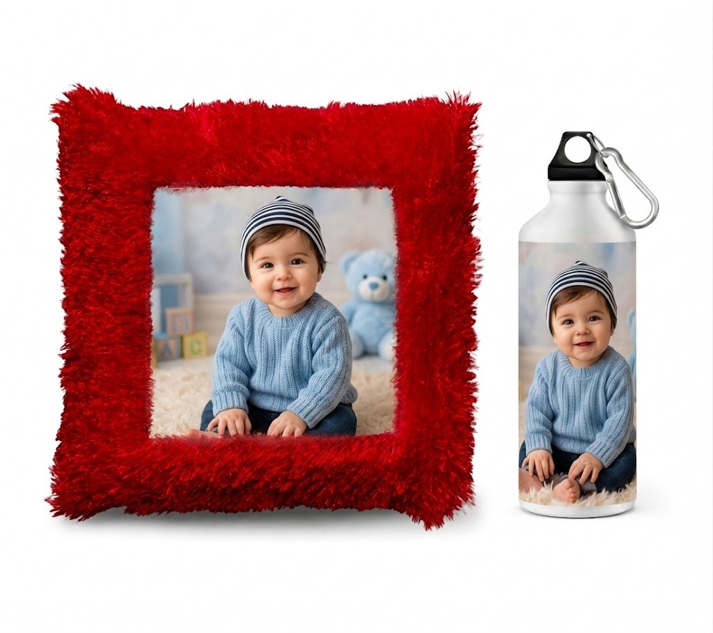 Customised Cushion with Sipper Bottle